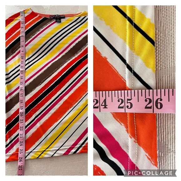 Peck & Peck Striped Pullover Top Boat Neck Cap Drop Shoulder Sleeves Multicolor - Picture 5 of 8